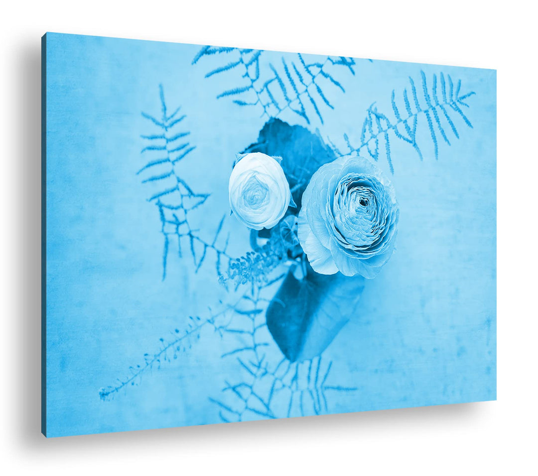 deyoli ein Strauss Ranunkelblumen Format 80x60 Effekt: Monocrome Blau als Leinwandbild, Motiv fertig