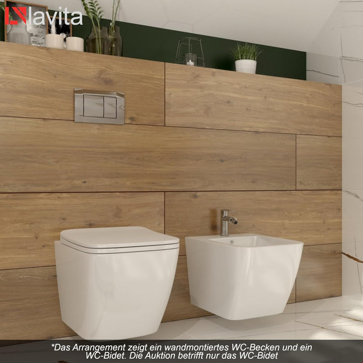LAVITA Universal Wand Bidet, WC mit Hahnloch und Überlaufschutz aus Keramik 35,5 x 51 x 32,5 cm Sitz