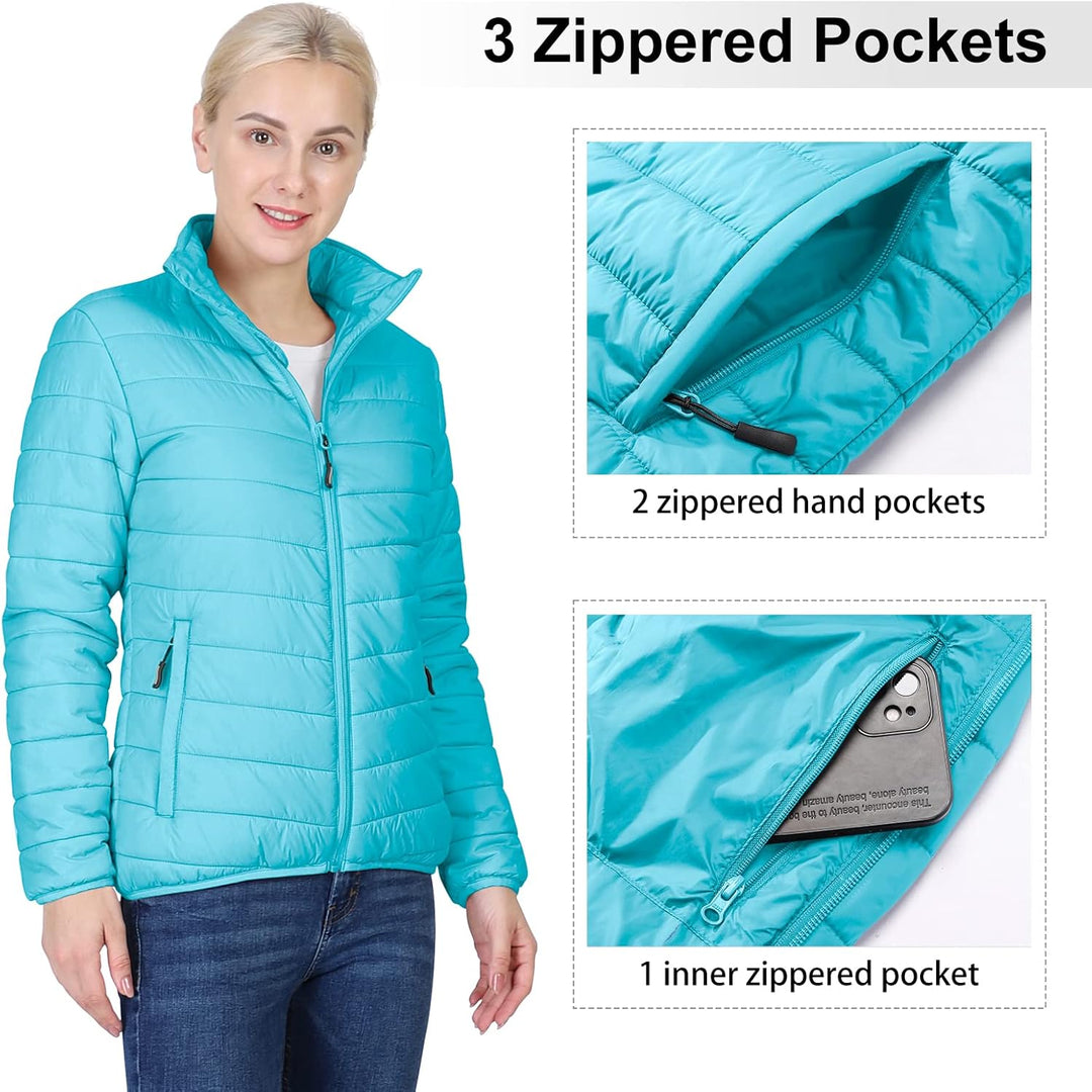 Outdoor Ventures Damen Steppjacke Leichte Warme Packbare Übergangsjacke Puffer Jacke für Frauen Gefü