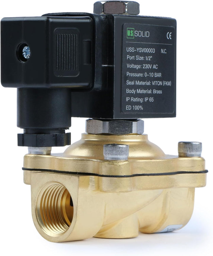 U.S. Solid Solenoid Valve Magnetventil Messing G 1/2" 230V AC Normal geschlossen NC 0-10 bar, elektr