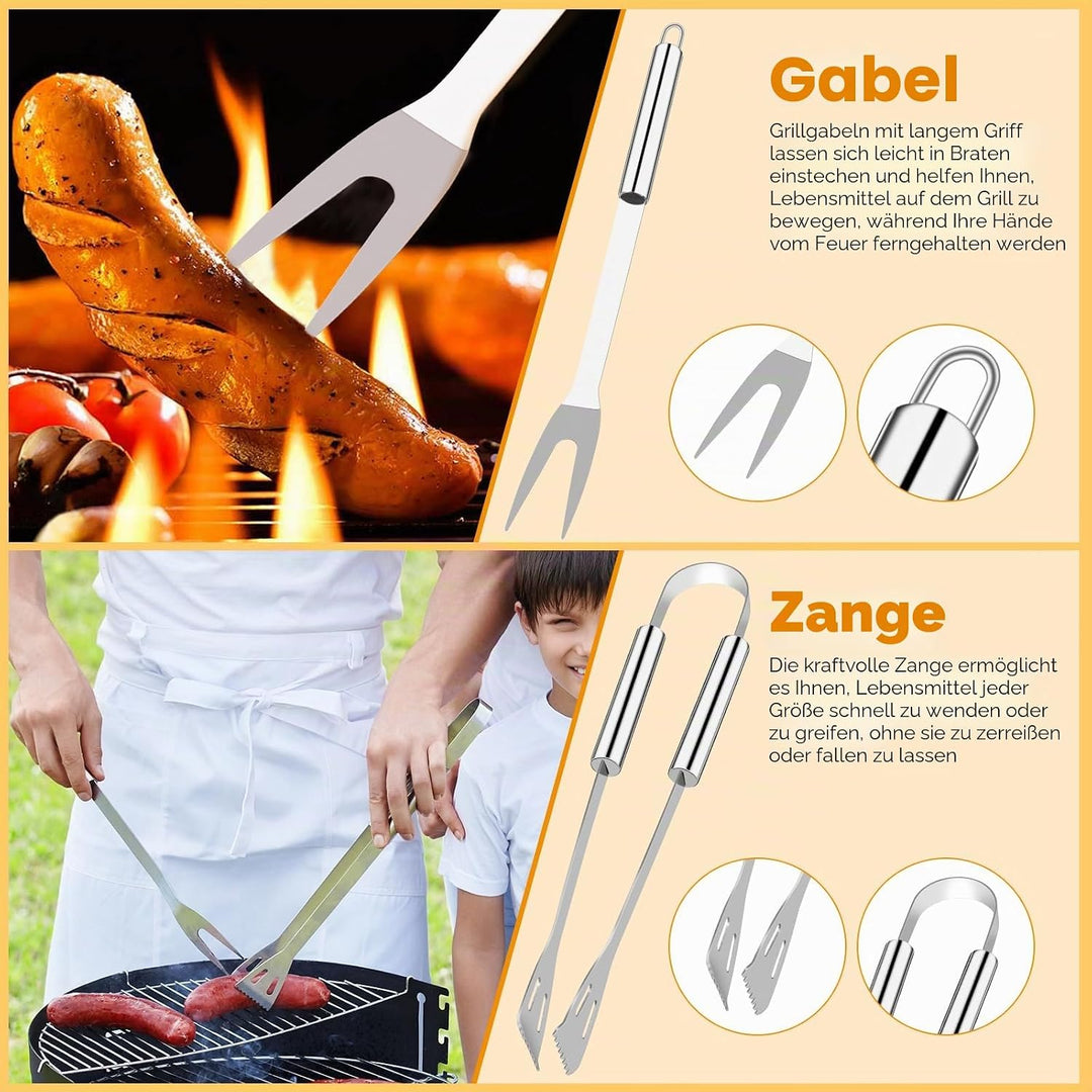 Grillbesteck Set, Edelstahl Grillzubehör, Tragbares Professionelles Grillwerkzeug, Perfektes Grill S