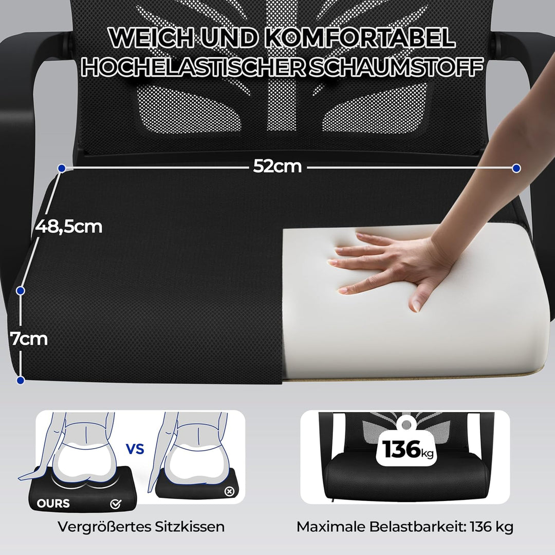 Yaheetech Bürostuhl Ergonomisch Schreibtischstuhl mit Schaukelfunktion Drehstuhl mit Gepolstertem Si