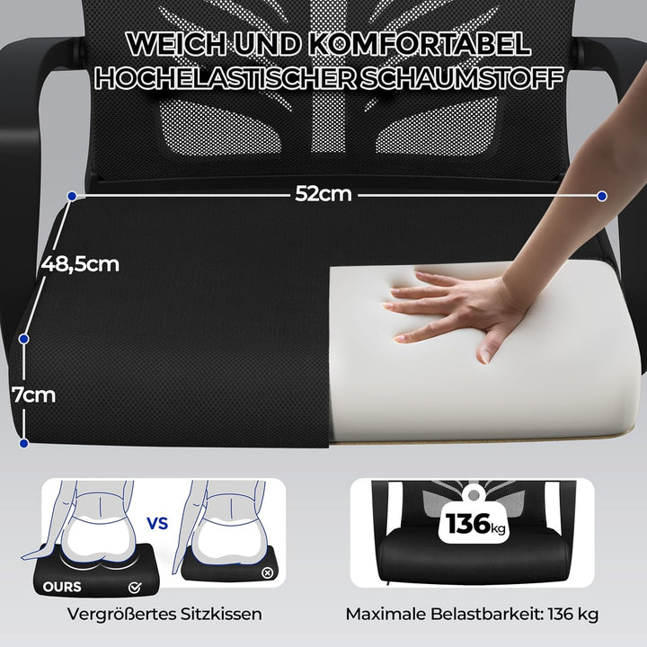 Yaheetech Bürostuhl Ergonomisch Schreibtischstuhl mit Schaukelfunktion Drehstuhl mit Gepolstertem Si