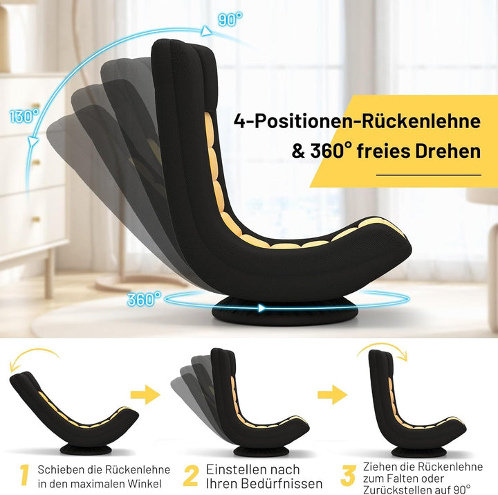 RELAX4LIFE Bodensessel Klappbar, Bodenstuhl mit 4-Fach Verstellbarer Rückenlehne, 360° drehbarem Soc