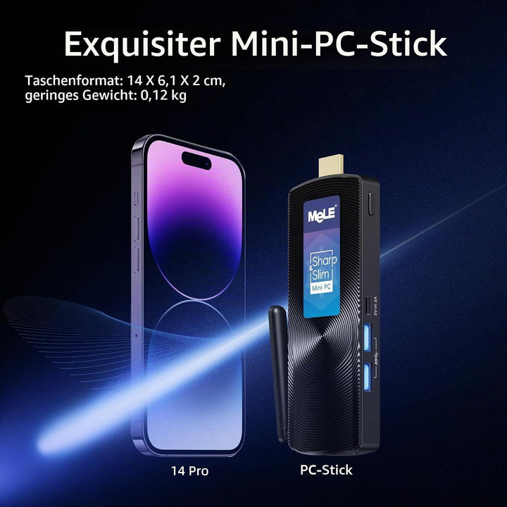 MeLE PCG02 Lüfterloser Mini PC Stick Windows 11 Home Celeron N4000(bis zu 2.6GHz) 4GB LPDDR4 128GB R