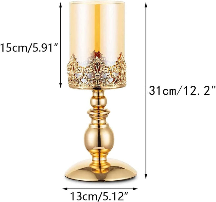 NUPTIO Säulenkerzenhalter mit Glas, 2er Set Hurricane-Kerzenhalter aus Gold Moderne Wohnkultur Gesch