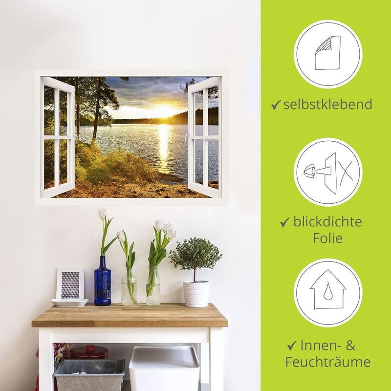 ARTland Wandbild selbstklebend Vinylfolie 100x70 cm Fensterblick Fenster Landschaft Natur Wald See S