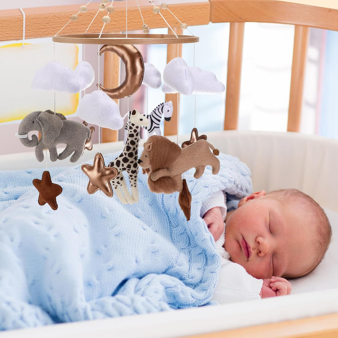 Mobile babybett,Mit gehäkelten Sonne,Monden Sternenund Wolken hängenden Dekorationen,Holz Mobile Bab