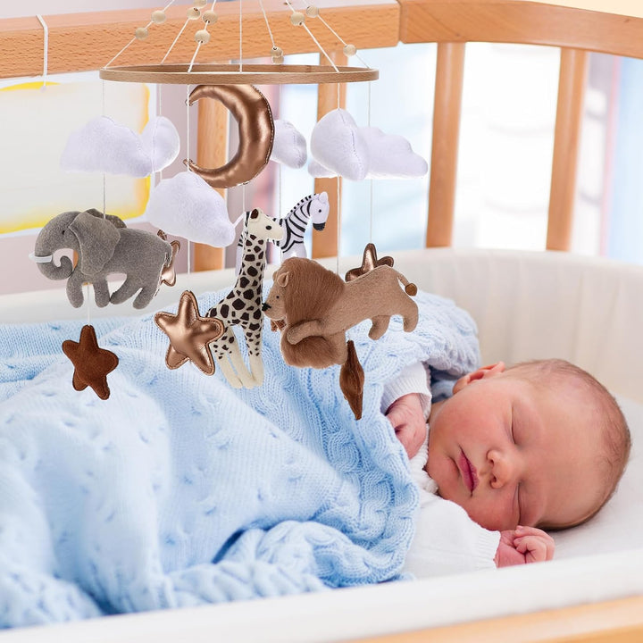 Mobile babybett,Mit gehäkelten Sonne,Monden Sternenund Wolken hängenden Dekorationen,Holz Mobile Bab