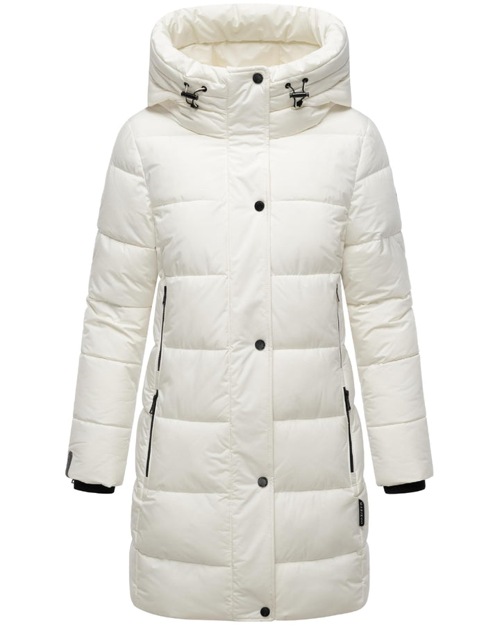 MARIKOO Damen Wintermantel warmer Steppmantel lang mit Kapuze und hohem Kragen Karumikoo XVI XS-5XL