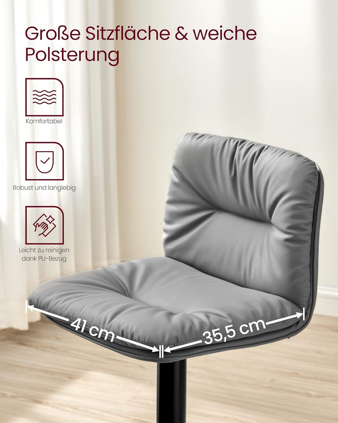 VASAGLE Barhocker 2er Set, Tresenhocker, höhenverstellbare Barstühle mit PU-Bezug, 360°drehbar, Küch