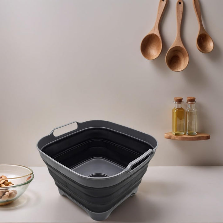 SAMMART 10 L Faltbare Spülwanne mit Ablaufstöpsel - Klappbar, Grau/Schwarz Garu/Schwarz 1, Garu/Schw