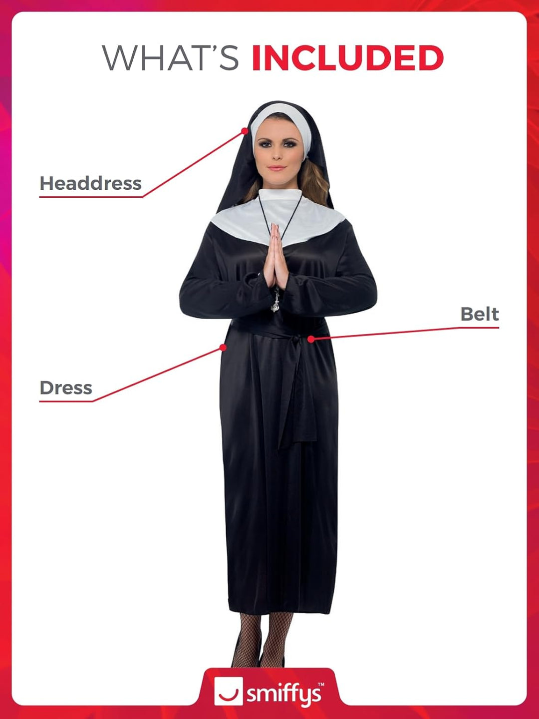 Smiffys BR20423XS Nonne Kostüm, Damen Plus X1 (UK 20-22), Plus X1 (UK 20-22)