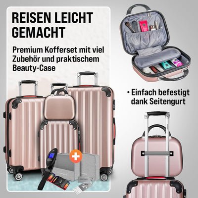 MONZANA® 4tlg Kofferset mit Beautycase Schloss Organizer Kofferwaage Gurt Gel-Griffe Zwillingsrollen