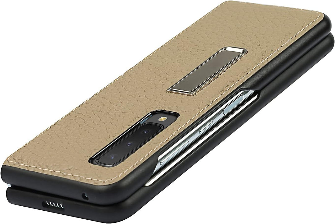 Handyhülle für Samsung Galaxy Fold, Ultradünn Luxus Litchi Korn Echtes Leder Hüllen mit Standfunktio
