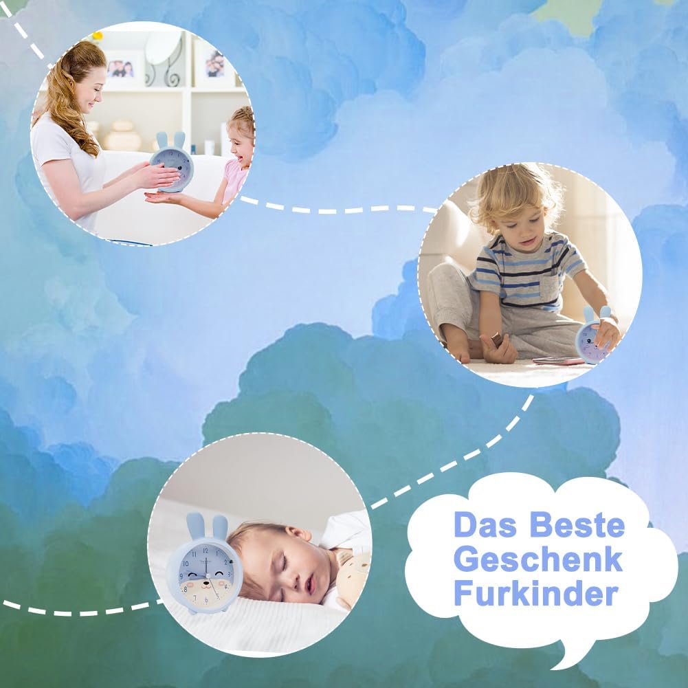 Abnaok Wecker Kinder Nachtlicht lernuhr Einschulung (Blau), JYDE23-117, Blau