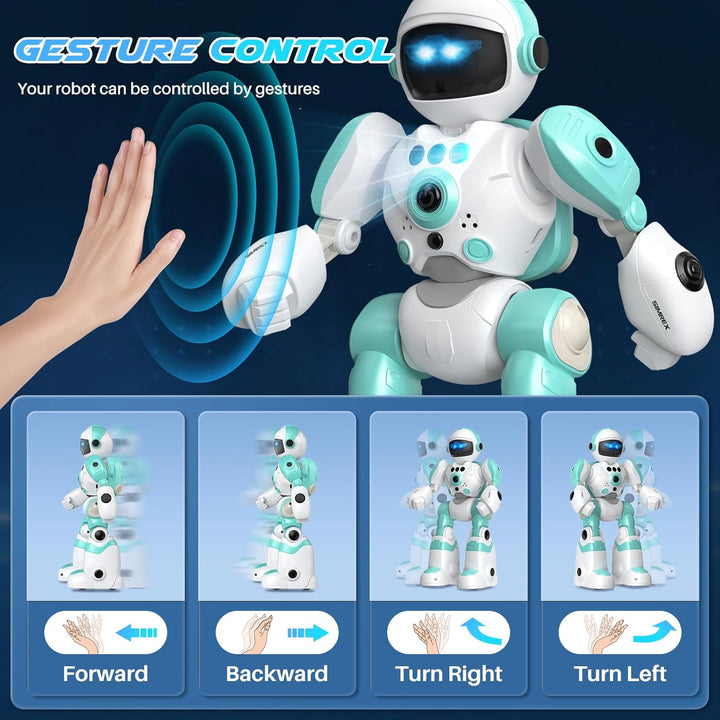 SIMREX Roboter Kinder Spielzeug, wiederaufladbar und projizierbar, RC-Roboter mit LED-Augen und Musi