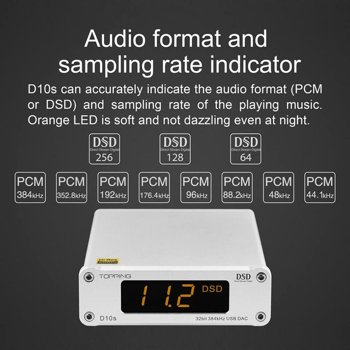 TOPPING D10s HiFi DAC USB Decoder HiFi XMOS XU208 ES9038Q2M DAC Optisch Koaxial DSD256 384kHz Audio