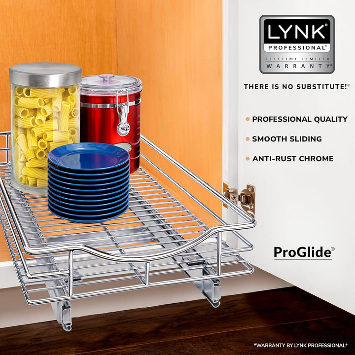 Lynk Organizer aus Chrom Ausziehbares Regal unter dem Schrank, Metall, 11" W x 21" D, 11" W x 21" D