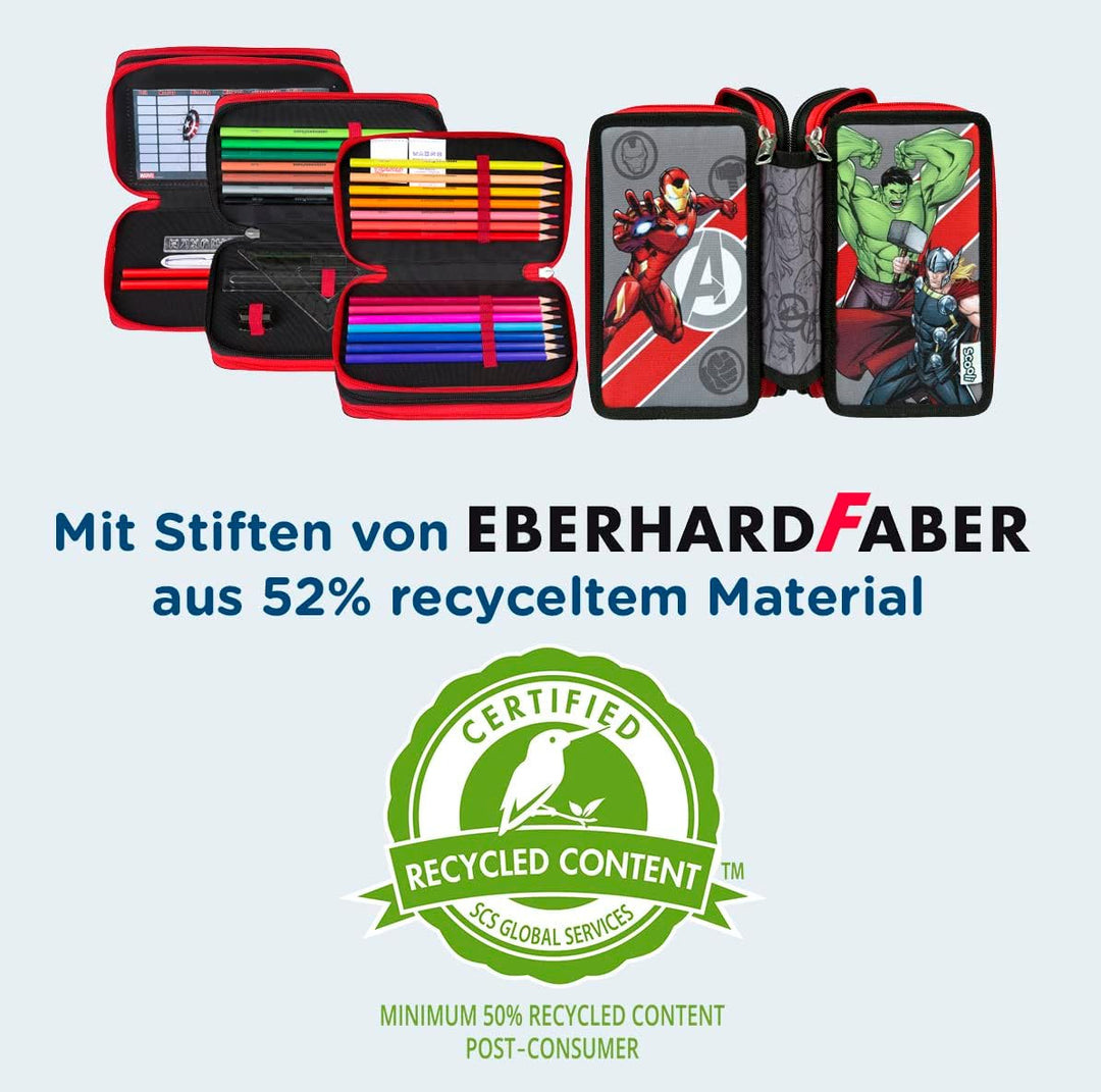 Scooli - Tripledecker - Gefülltes Schüleretui mit hochwertigen Stiften &amp; Zubehör - Ideal für Schule,