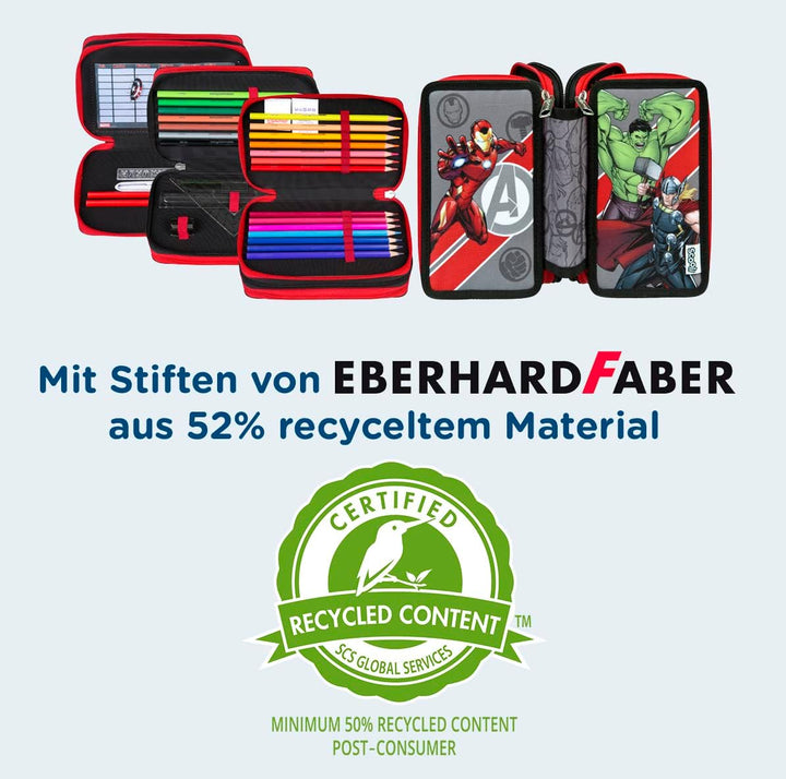 Scooli - Tripledecker - Gefülltes Schüleretui mit hochwertigen Stiften &amp; Zubehör - Ideal für Schule,