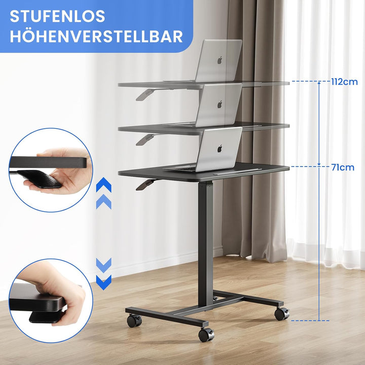 Dripex Computertisch höhenverstellbar mit Rollen, Nut für Tablet oder Handy | Steh-Sitz PC Tisch, Sc