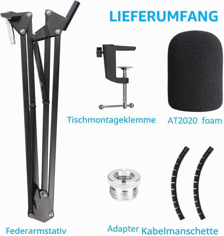 AT2020 Mikrofonarm mit Popschutz, Boom Arm für Audio Technica AT2020 AT2020USB + AT2035 Mikrofonstän