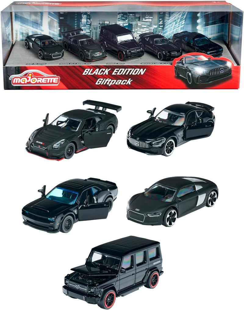 Majorette - Black Edition - (5er Set) - Auto-Geschenk-Set, 5 schwarze Spielzeugautos (7,5 cm) mit Fr