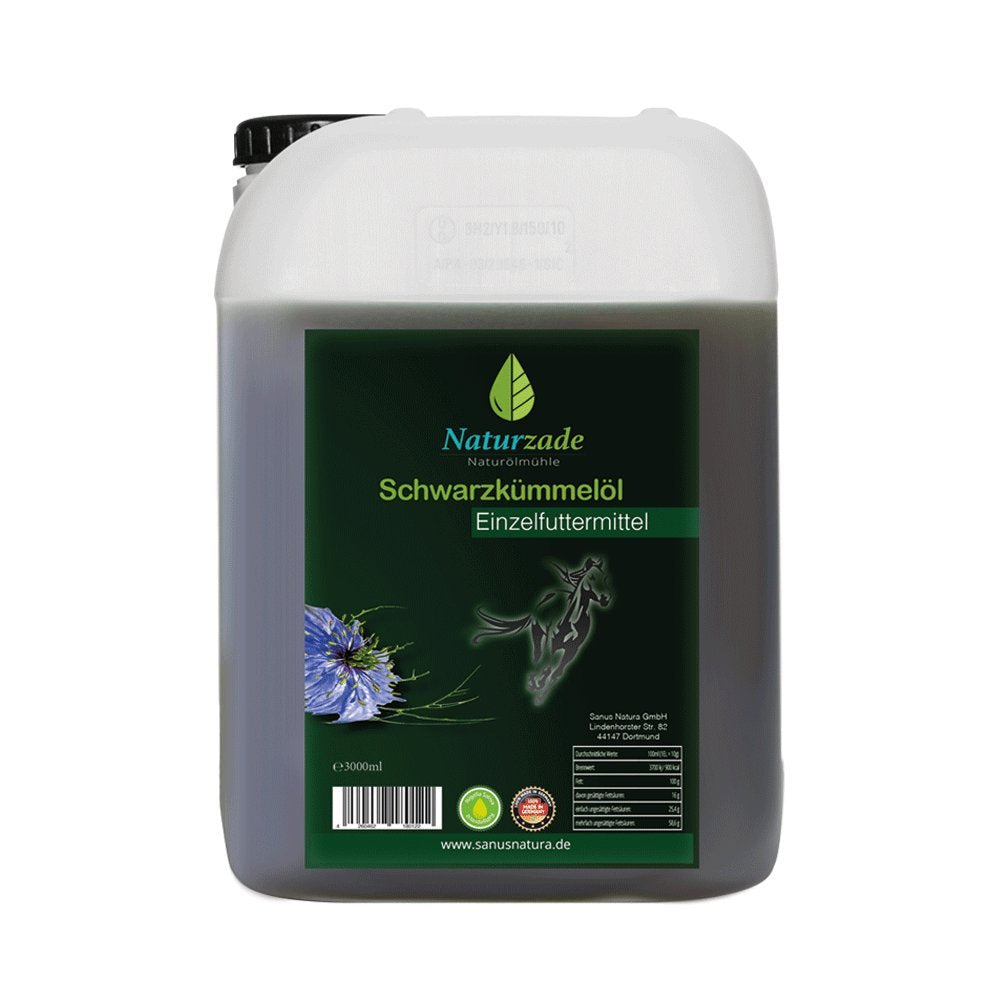 Naturzade Schwarzkümmelöl für Pferde &amp; Hunde, 3 Liter Kanister, kaltgepresst mühlenfrisch direkt vom