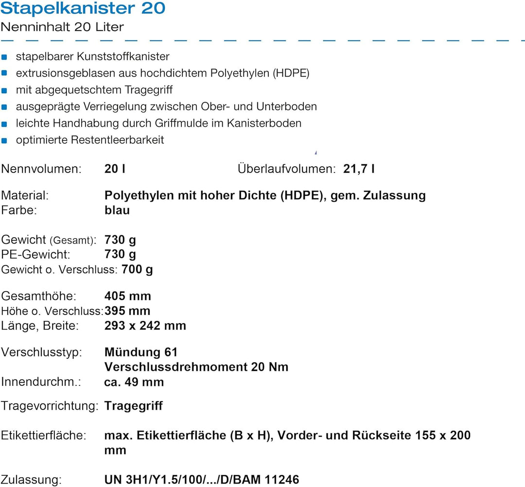 plasteo 20 Liter Getränke Wasserkanister mit 1 Hahn und Schraubdeckel (DIN 61), Blau 2x 20L, 2x 20L