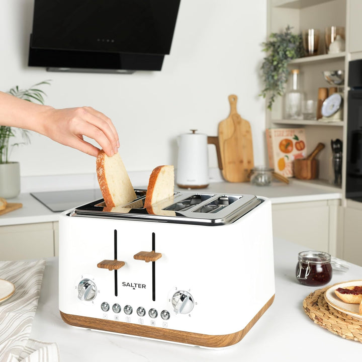 SALTER Toronto 4-Scheiben-Toaster – Breite Schlitze, 6 Bräunungsstufen, herausnehmbare Krümelschubla