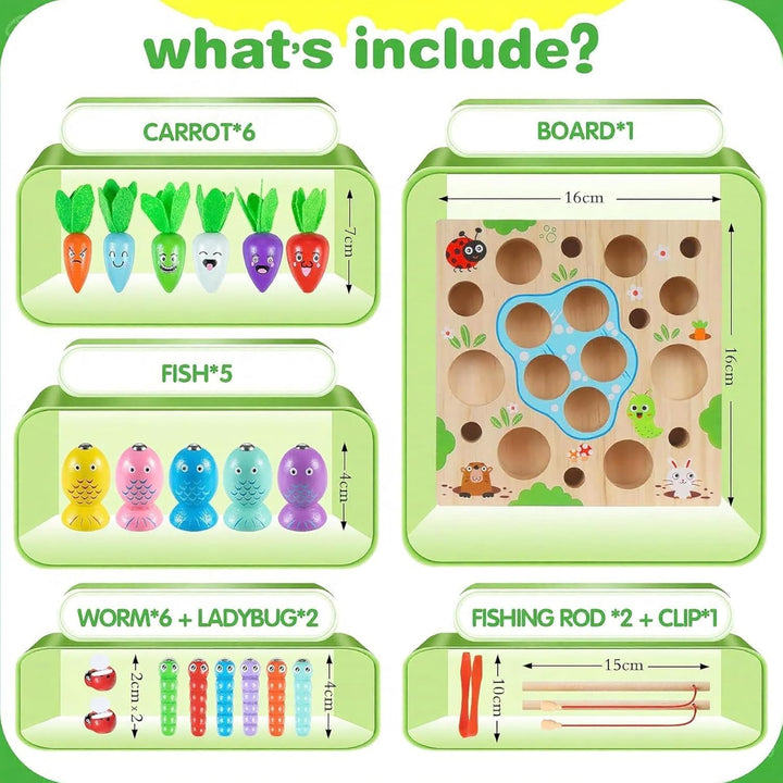 COOLJOY Montessori Spielzeug ab 1 2 3 Jahre | Karotten Steckspiel Holz l Magnetische Angelspie | Hol