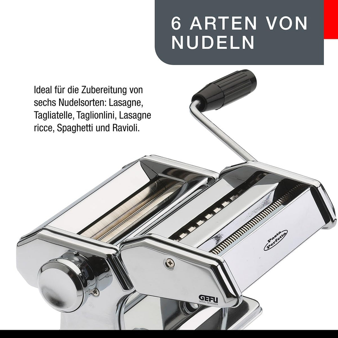 GEFU 28300 Nudelmaschine Pasta PERFETTA DE Luxe mit 3 verschiedenen Aufsätzen - Maschine für die Zub