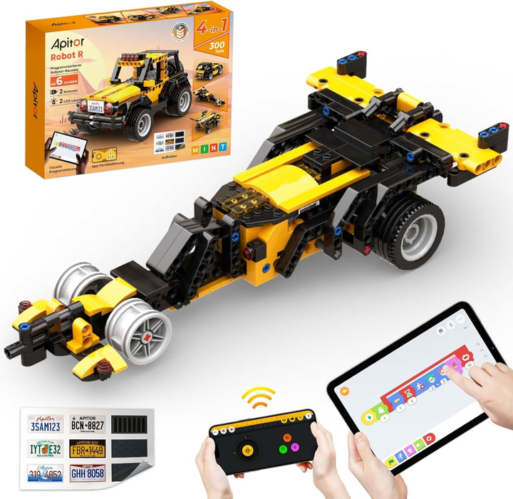 Apitor Robot R Programmierbarer Roboter für Kinder, 4-in-1 Off-Roader-Spielzeugauto Bausatz, App-Fer