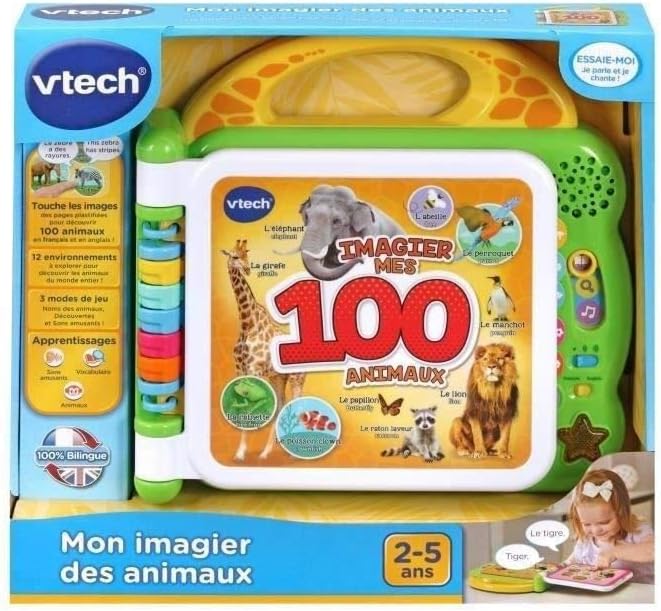 VTech – Mon Imagier der Tiere, zweisprachig, Babybuch, sprechend und interaktiv, ab 2 Jahren – franz