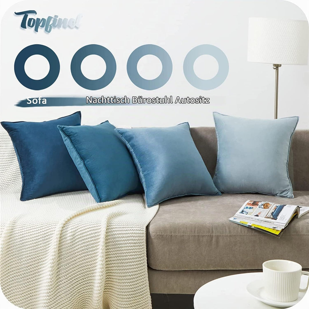 Topfinel Kissenbezug 50x50 blau 4er Set Samt Kissenbezüge Kissenhülle Dekokissenbezug sofakissen dek