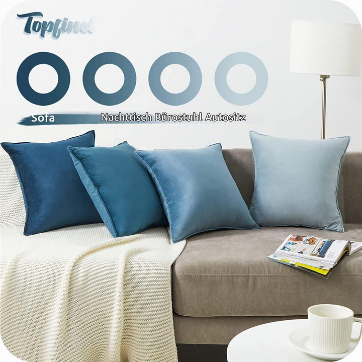 Topfinel Kissenbezug 50x50 blau 4er Set Samt Kissenbezüge Kissenhülle Dekokissenbezug sofakissen dek
