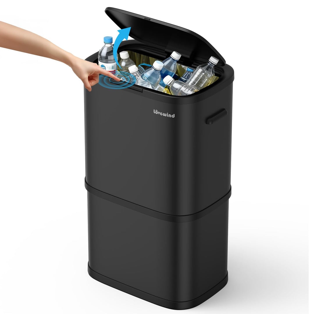 lovewind Mülleimer Küche 60L Edelstahl, Abfalleimer küche mit Deckel, Soft-Close Verschluss, Werkzeu