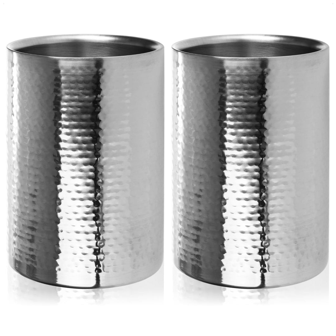 com-four® 2x Flaschenkühler - Sektkühler - Eiswürfelkühler aus Edelstahl, Weinkühler - Eiswürfelkübe