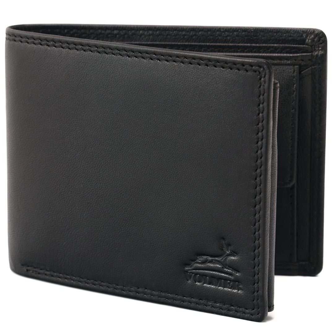 Fa.Volmer ® Herren Geldbörse aus echtem Leder im Querformat | klassisch | schwarz | RFID-Schutz | Ge