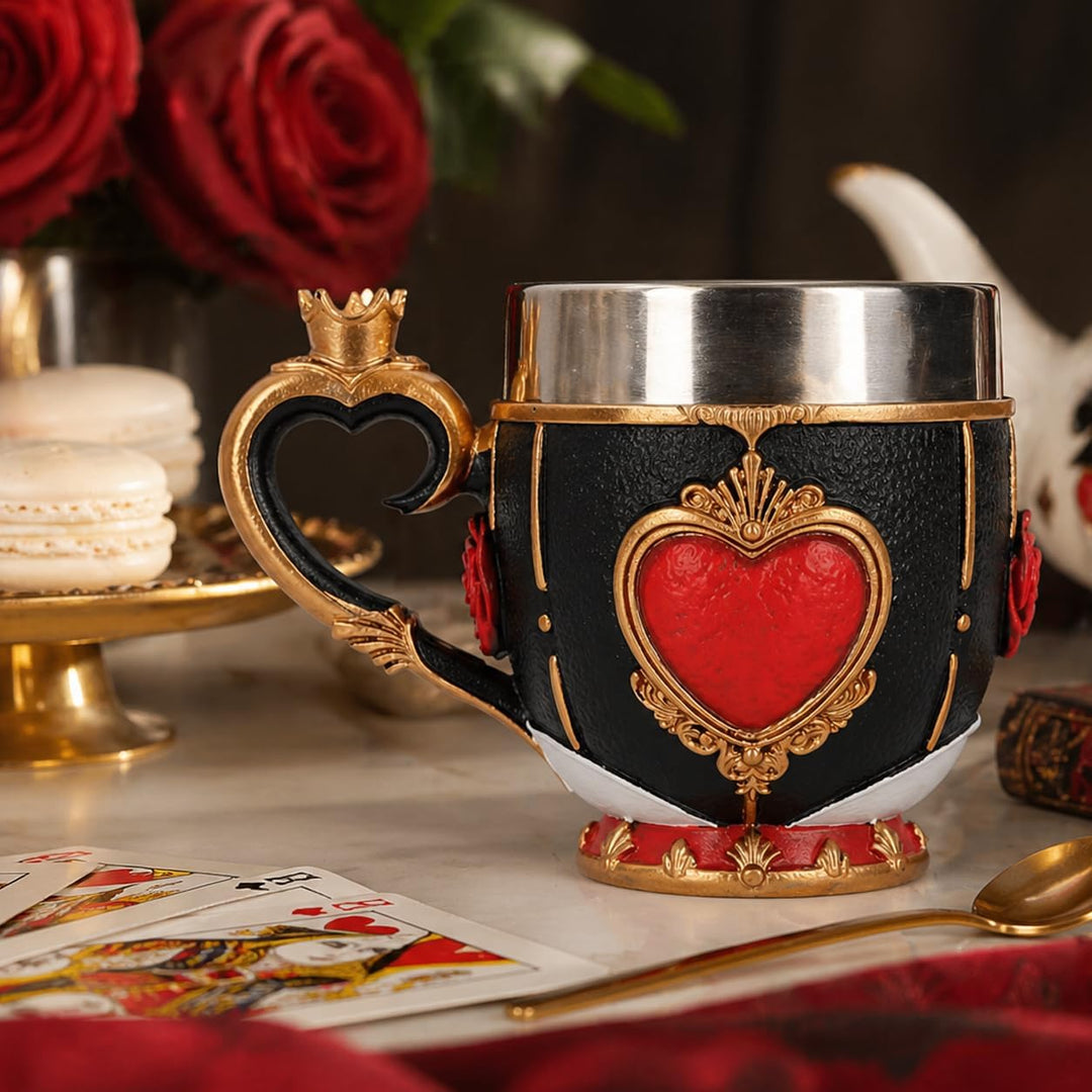 Nemesis Now Pinkys Up Queen of Hearts Becher, 11 cm, Kunstharz, Schwarz