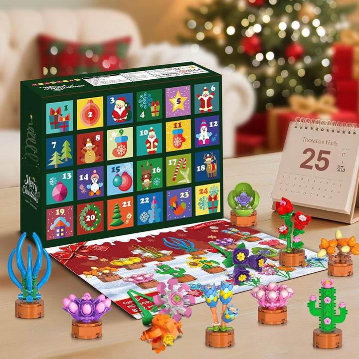 HOGOKIDS Adventskalender 2025 Blumen 3.6 Mini Bausatz - 24 Tage Weihnachten Countdown Sukkulenten Bo
