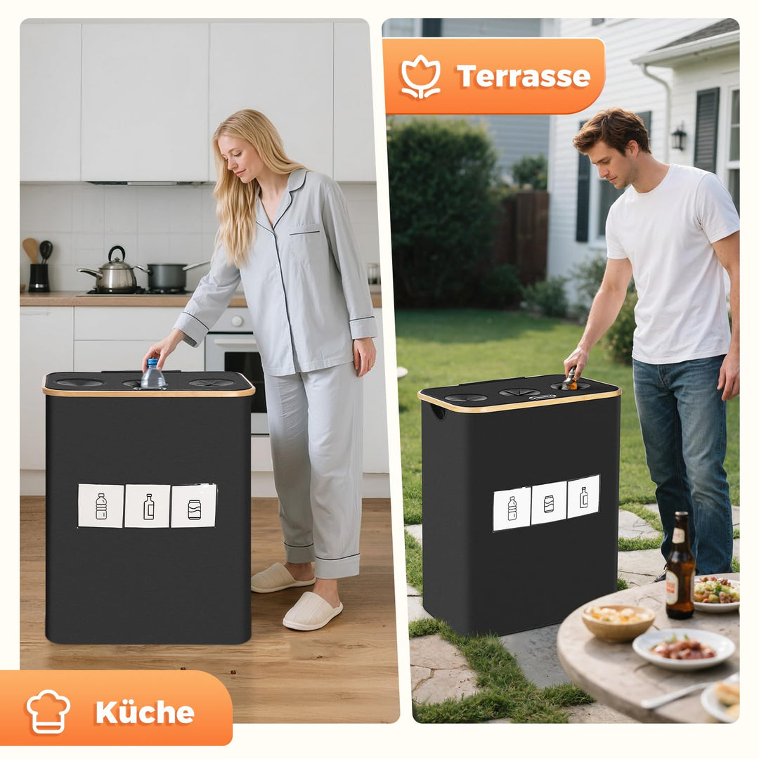 OUSFOT Pfandflaschen Sammelbehälter, 170L Schwarz Pfandflaschen 3 Fächer Leergut Sammelbehälter Pfan