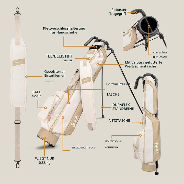Sunday Golf Loma Tasche – Leichte Tasche mit Riemen und Ständer – Leicht zu tragende Pitch n Putt-Go