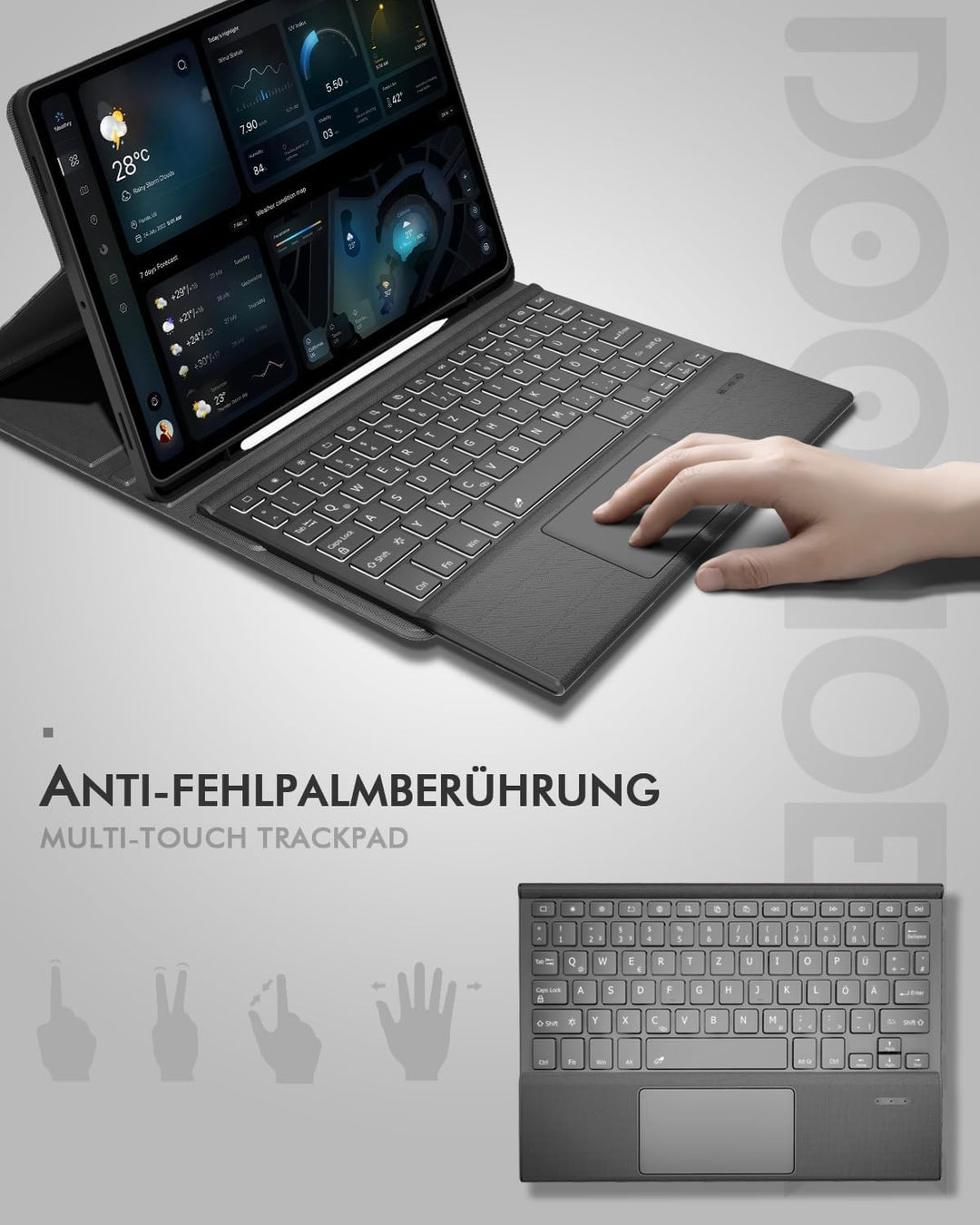 Doohoeek Schutzhülle mit Tastatur für Samsung Galaxy Tab A11+ Plus 11 Zoll 2025/ A9+ Plus 2023, Blue