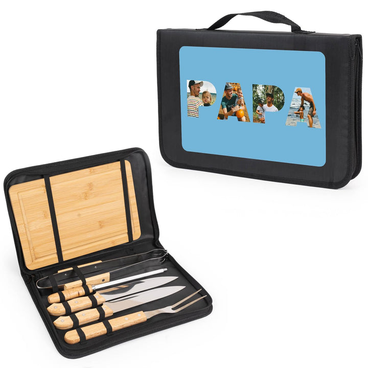 Wanapix | Personalisiertes BBQ-Set | Enthält 6 Ubehörteile (2 Messer, Schärfer, Tranchiermesser,Zang