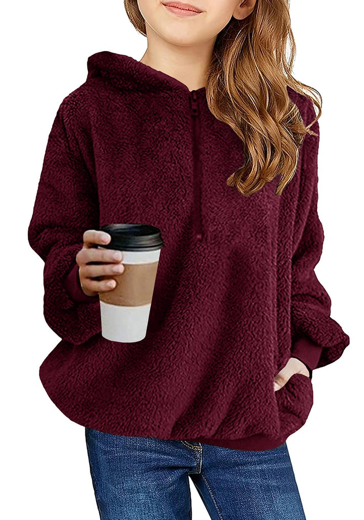 Imily Bela Kinder Mädchen Kapuzenpullover Fleece Hoodies Sherpa Pullover Teddy Sweatshirt Langarm Pu