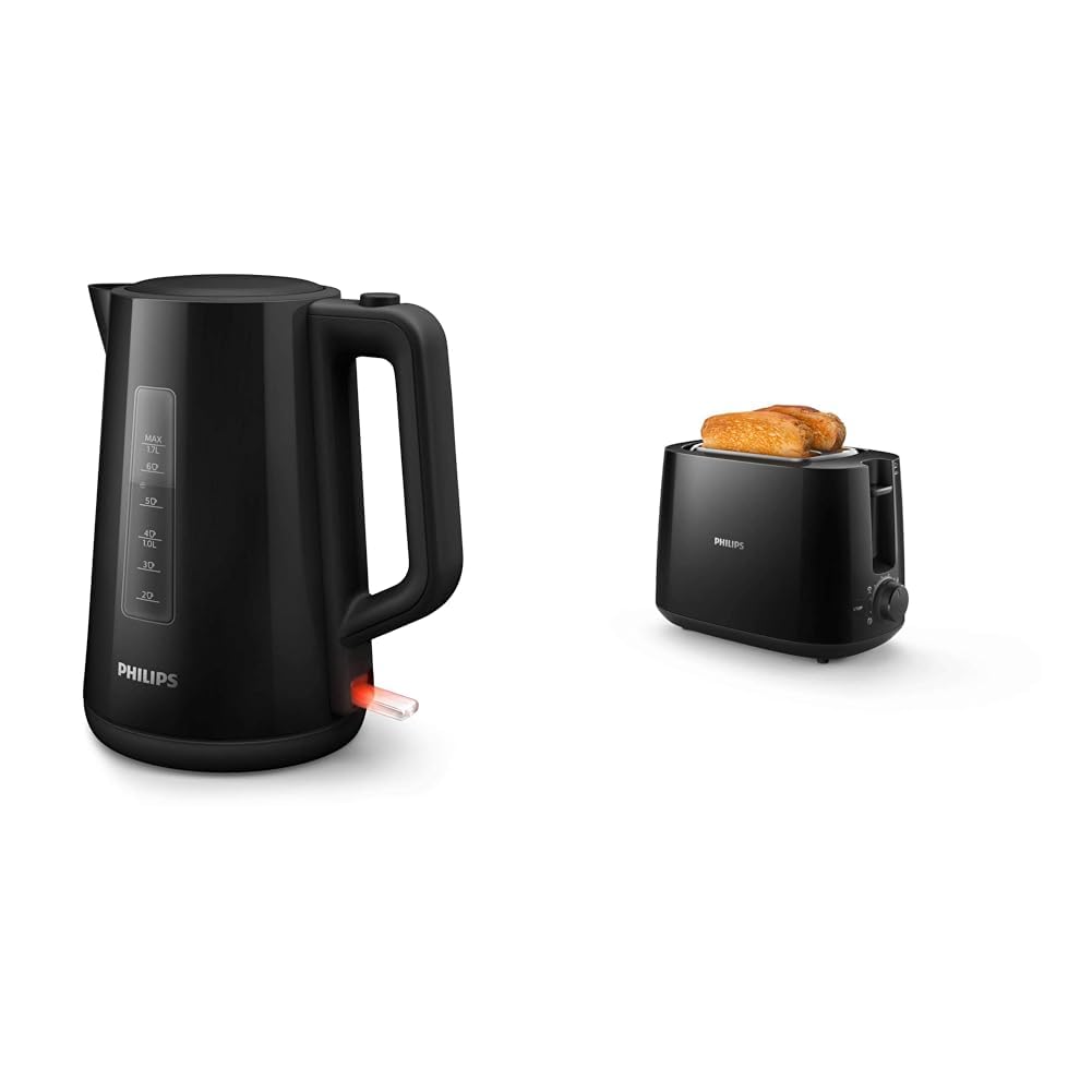Philips HD9318/20 Wasserkocher Serie 3000, 1,7l, Federdeckel, LED-Anzeige, schwarz & HD2581/90 Toast