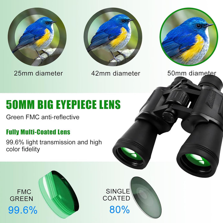 20x50 Fernglas für Erwachsene, HD Wasserdichtes Fernglas mit BAK4 Prisma & FMC Objektiv, Tragbares F