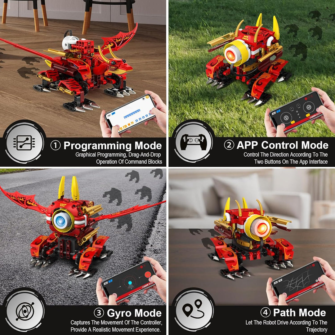 HOGOKIDS 5-in-1-Drachenroboter-Bauspielzeug mit 6 Lichtfarben und 5 Lichteffekten – 354PCS Roboter-S